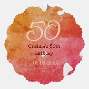 Oranje rood 50 verjaardagsverjaardag Naam toevoege Ornament Kaart