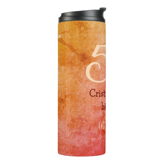 Oranje rood 50 verjaardagsverjaardag Naam toevoege Thermosbeker (Gedraaid links)