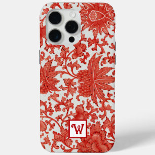 Oranje rood  Chinees bloemenpatroon Monogram iPhone 15 Pro Max Hoesje