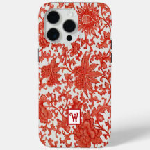 Oranje rood Chinees bloemenpatroon Monogram