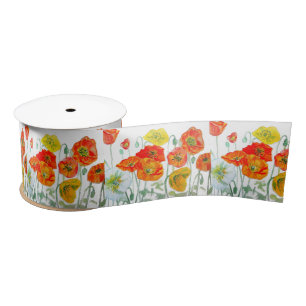 Oranje Rood Geel Klaproos Aquarel Kussen Wit Lint