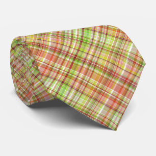 Oranje Rood Geel Limoengroen Gingham Plaid Patroon Stropdas