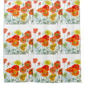 Oranje Rood Geel Poppy Waterverf Poppies Art Douchegordijn (Voorkant)