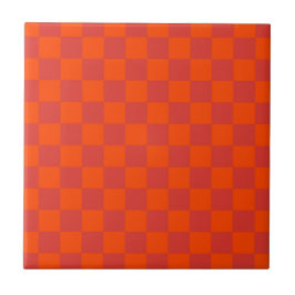 Oranje rood geruit gingham-patroon tegeltje