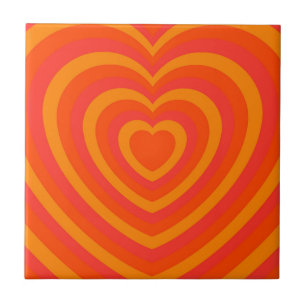Oranje Rood Hypnotisch Hart Liefdespatroon Tegeltje