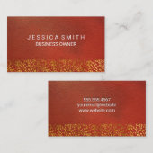 Oranje Rood Leer Textuur | Goud Folie Spikkels Visitekaartje (Voorkant / Achterkant)