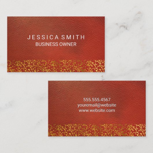 Oranje Rood Leer Textuur | Goud Folie Spikkels Visitekaartje (Voorkant / Achterkant)