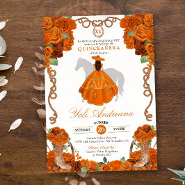 Oranje Roos Bloemen Western Charro Quinceanera Kaart