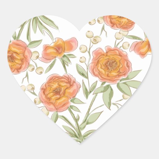 Oranje Roos Bruiloft Hart Sticker (Voorkant)