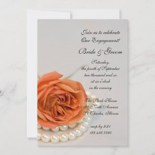 Oranje Roos en White Pearls Engagement Party Kaart