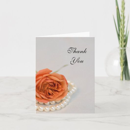 Oranje Roos en Witte Pearls Dank u Bedankkaart (Voorkant)