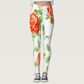 Oranje roos floraalafdruk leggings (Voorkant)