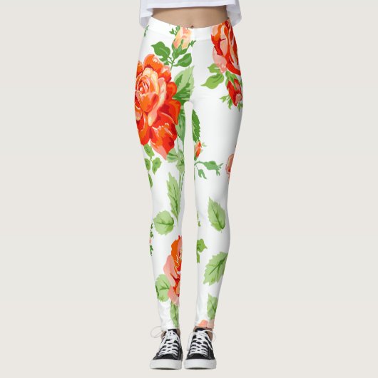 Oranje roos floraalafdruk leggings (Voorkant)