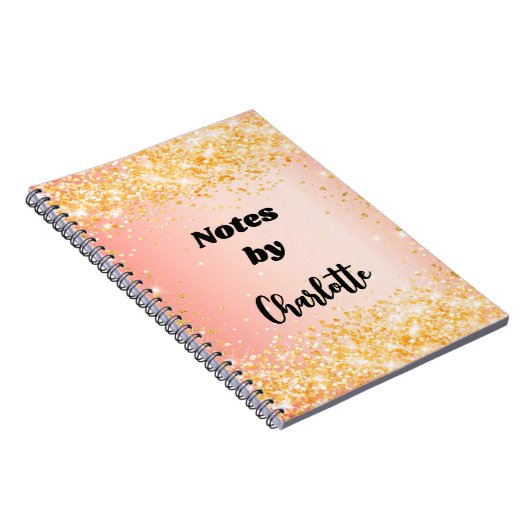 Oranje roos goudglitternaamscript notitieboek (Rechterzijde)