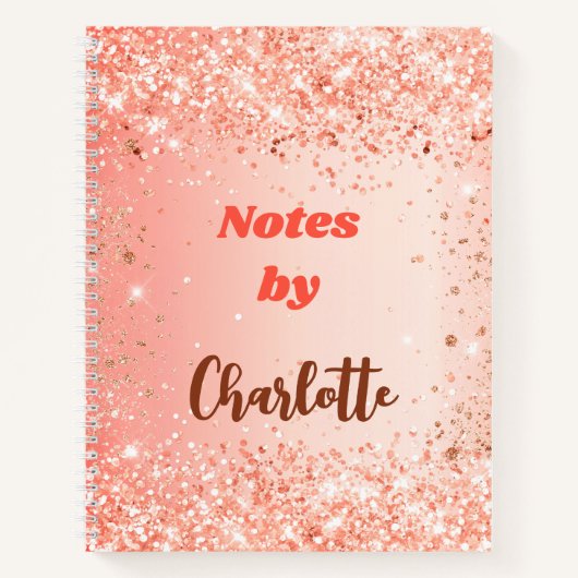 Oranje roos goudglitternaamscript notitieboek (Voorkant)