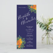 Oranje Roos marineblauw bruiloft Menu (Staand voorkant)