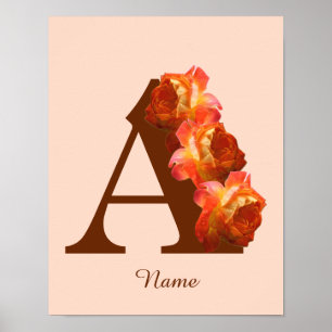 Oranje Roos Monogram Eerste Letter A Persoonlijk Poster
