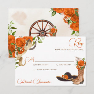 Oranje Roos rustieke Charro Western Quinceanera RSVP Kaartje