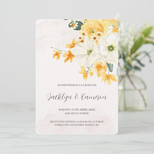 Oranje roos Spaans bruiloft uitnodiging (Staand voorkant)