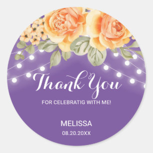 Oranje Roos String Lights Paarse Verjaardag Bedank Ronde Sticker
