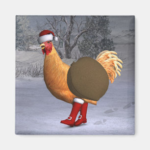Oranje Rooster Santa Claus Magneet