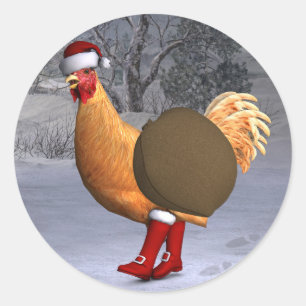 Oranje Rooster Santa Claus Ronde Sticker
