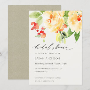 ORANJE ROSE WATERVERF FLORAL VRIJGEZELLENFEEST KAART