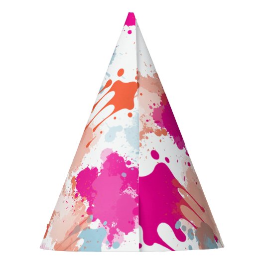 Oranje Roze Blauw Abstract Moderne Verfstreepjes Feesthoedjes (Achterkant)