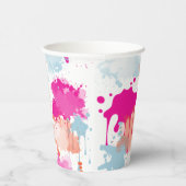 Oranje Roze Blauw Abstract Moderne Verfstreepjes Papieren Bekers (Rechts)