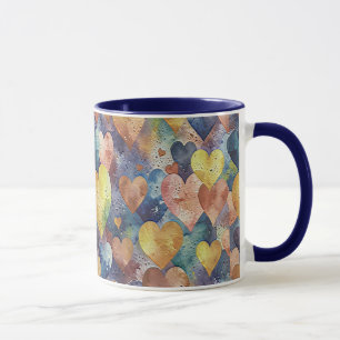 oranje roze blauw gele harten mok