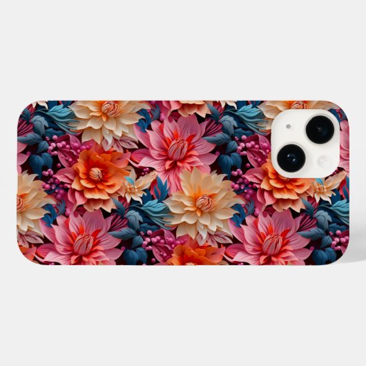 Oranje roze bloembloemen en bladeren Case-Mate iPhone case (Achterkant (horizontaal))