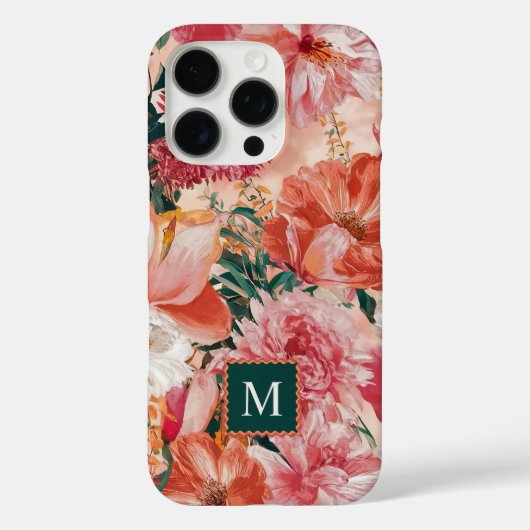 Oranje roze bloemmotief monogram Case-Mate iPhone case (Achterkant)