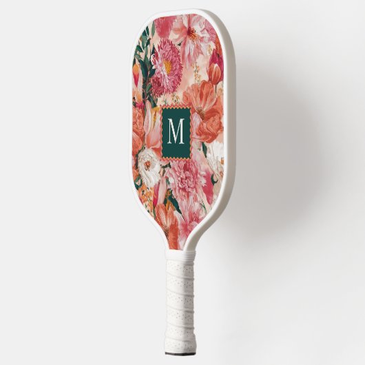 Oranje roze bloemmotief monogram pickleball paddle (Links)