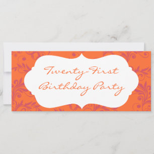 Oranje Roze Damask 21e Birthday Party Kaart