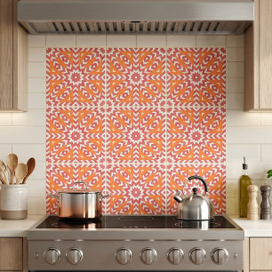 Oranje & Roze Etnisch Mozaïek Geometrisch Patroon Tegeltje