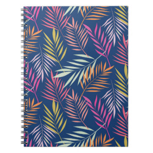 Oranje Roze Geel Tropisch Palmbladeren op blauw Notitieboek