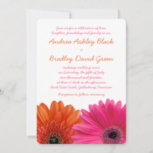 Oranje roze Gerbera Daisy Wedding Invitation Kaart