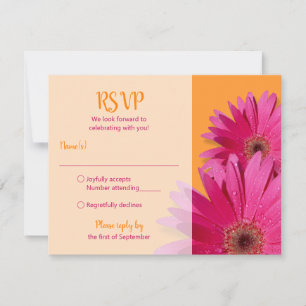 Oranje Roze Gerbera Madelief Huwelijk RSVP Kaart