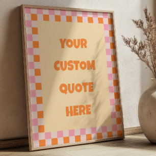 Oranje & Roze Geruite Retro Patroon Aangepaste Quo Poster