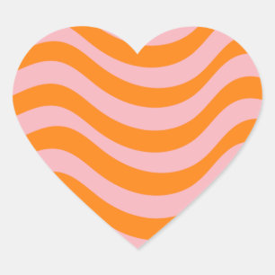 Oranje roze Groovy Retro Abstract Wave Y2K Patroon Hart Sticker
