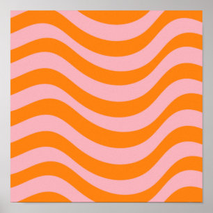 Oranje roze Groovy Retro Abstract Wave Y2K Patroon Poster