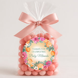 Oranje Roze Jongen Meisje Citrus Fruit Baby shower Ronde Sticker