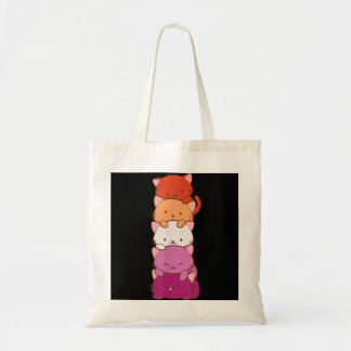 Oranje-roze Lesbian Pride Flag Cute Kawaii Cat Tote Bag