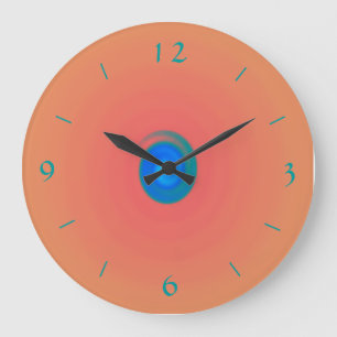 Oranje/roze met Aqua/Blue Center >Wall Clock Grote Klok