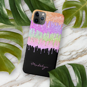 Oranje Roze Mint Lime Groen Drip Patroon Op Zwart iPhone 11 Pro Max Hoesje
