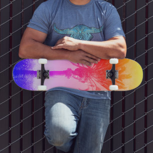 Oranje Roze Paars Regenboog Ombre Palmboom Cool Skateboard