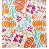 Oranje Roze Paarse Aqua Blauw Bloemenpatroon Douchegordijn (Voorkant)