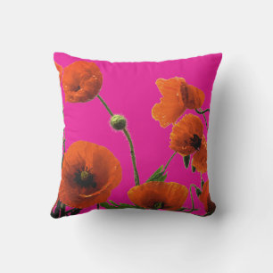 Oranje Roze Rode Klaprozen Bloemen Kunst Abstract Buitenkussen