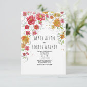 Oranje roze rood groen bloemenland chic bruiloft kaart (Staand voorkant)