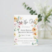  Oranje Roze Waterverf Wildflowers Save The Date (Staand voorkant)
